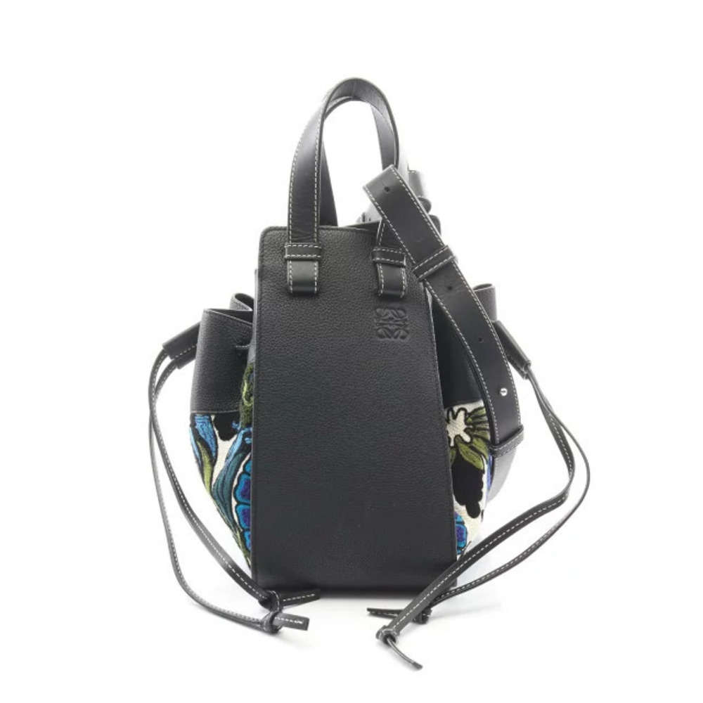 Loewe Hammock Drawstring Bag Embroidered Handbag Leather Black